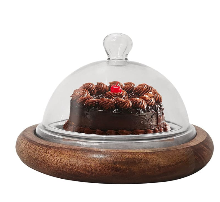 Wholesale Price Wooden Cake Platter With Glass Dome Rounded Wooden Cup Cake Stand For Home Hotel Restaurant