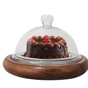 Wholesale Price Wooden Cake Platter With Glass Dome Rounded Wooden Cup Cake Stand For Home Hotel Restaurant