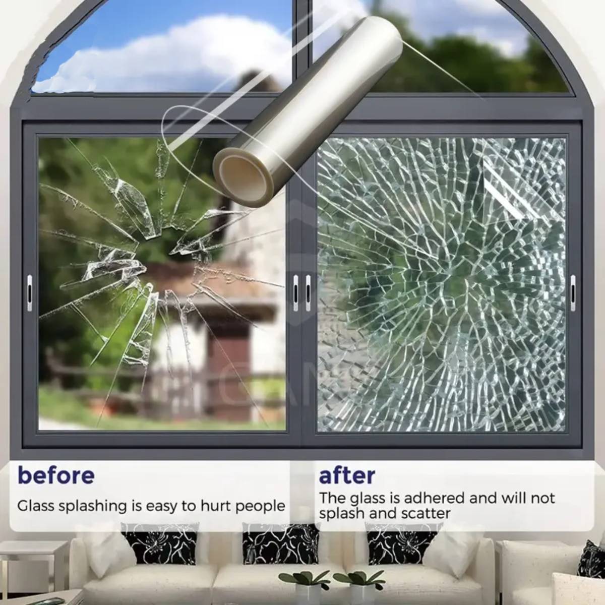 2mil Clear Security Window Film  Safety Shatterproof Glass Protective Vinyl Adhesive, Explosion-Proof Transparent Film