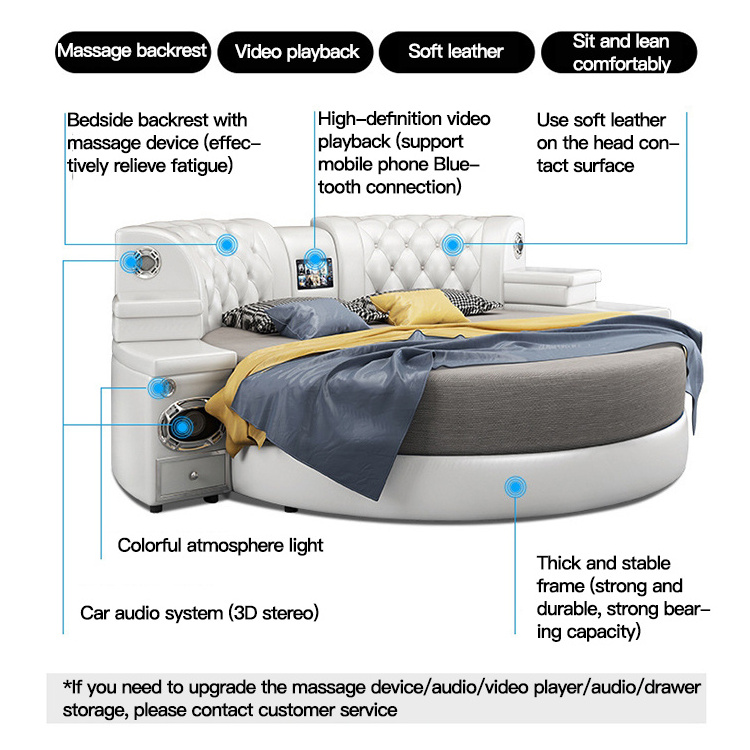 Smart bed with audio massage video simple modern double upholstered bed bedroom furniture smart round bed