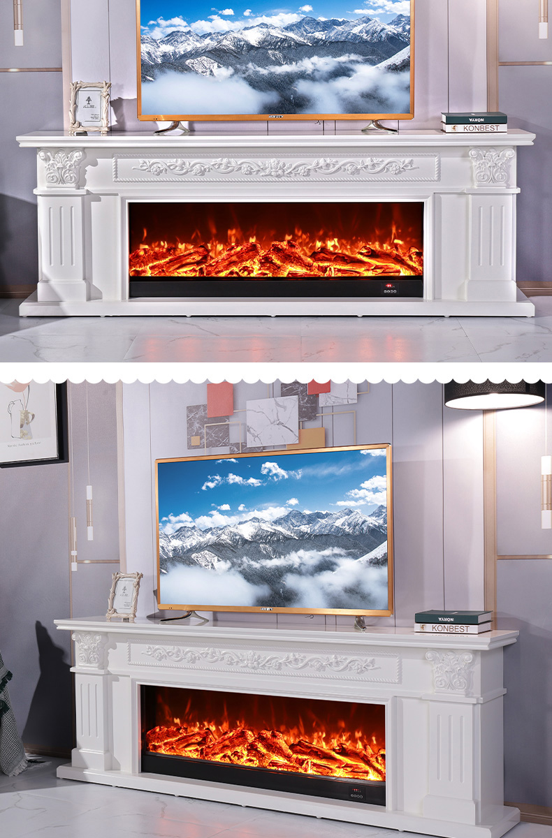 User-friendly in design artificial flame ceramic wood 2 sided fireplace under tv electric fireplace