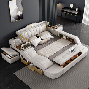 Modern king full single designer luxury queen upholstered leather smart bed with storage