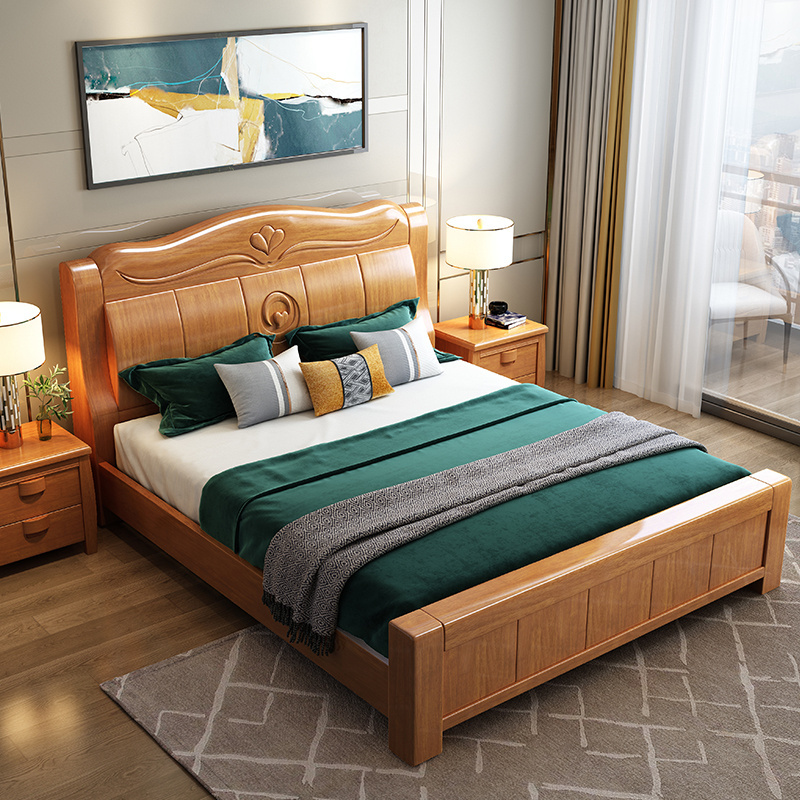 Cheap new Chinese style solid wood bed 1.8m double bed queen bed 1.5m factory direct sale bedroom furniture