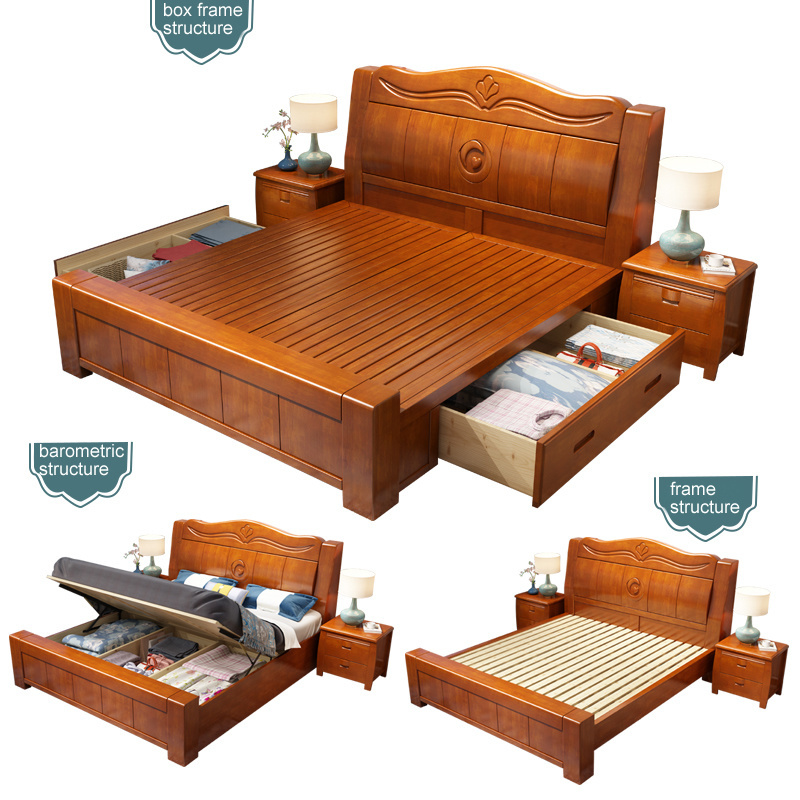 Cheap new Chinese style solid wood bed 1.8m double bed queen bed 1.5m factory direct sale bedroom furniture