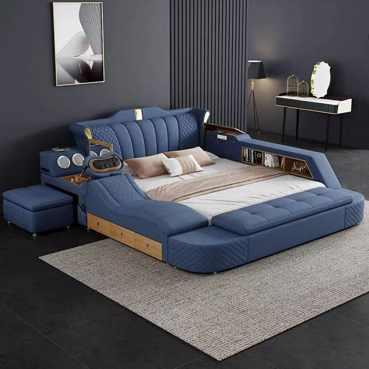 Modern king full single designer luxury queen upholstered leather smart bed with storage