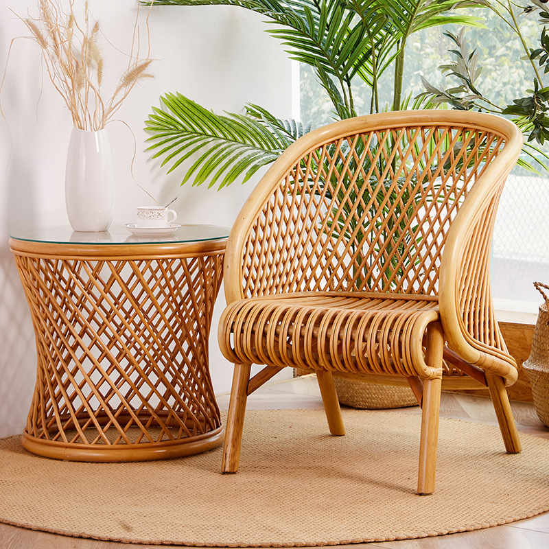 Hotel Home Living Room Garden Cane Armchair Natural Leisure Rattan Wicker Lounge Sofa Chair