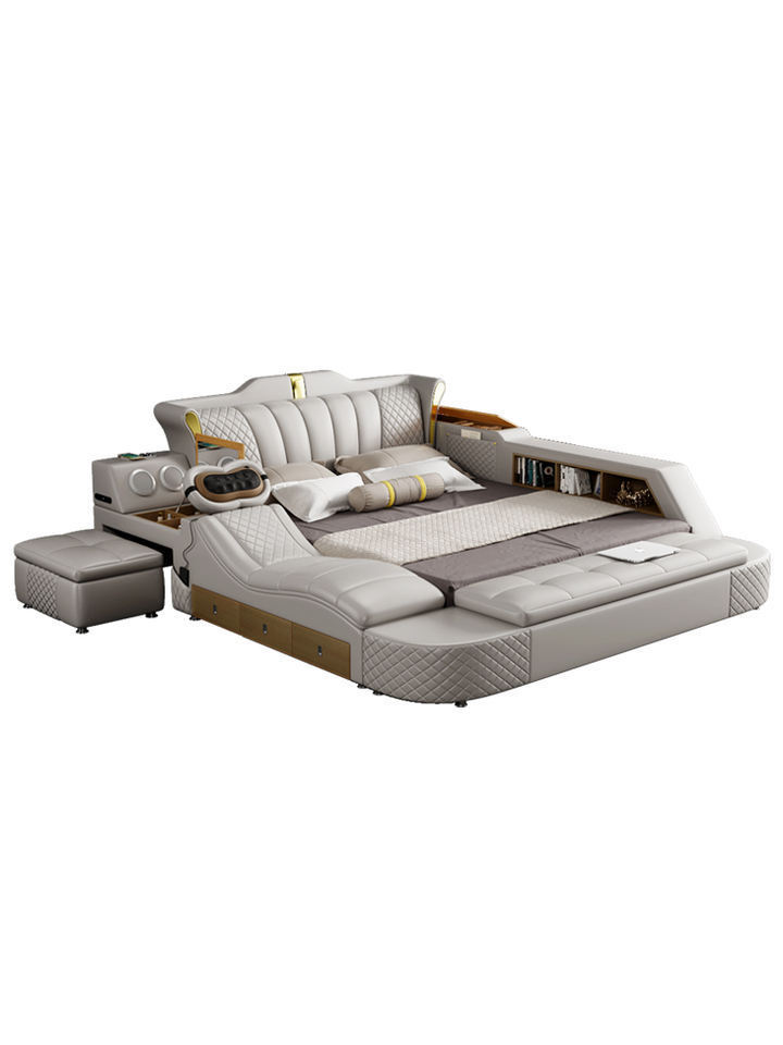 Modern king full single designer luxury queen upholstered leather smart bed with storage