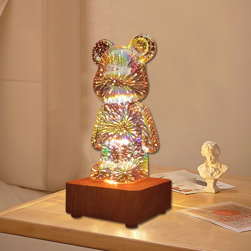 3D Glass Firework Bear Light 8 Colours Switch Control Living Room Bedroom RGB Atmosphere Night Light