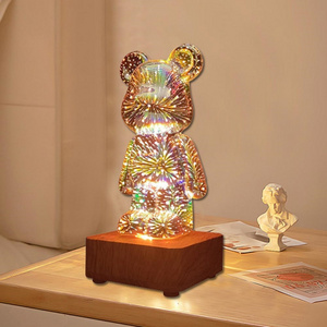 3D Glass Firework Bear Light 8 Colours Switch Control Living Room Bedroom RGB Atmosphere Night Light