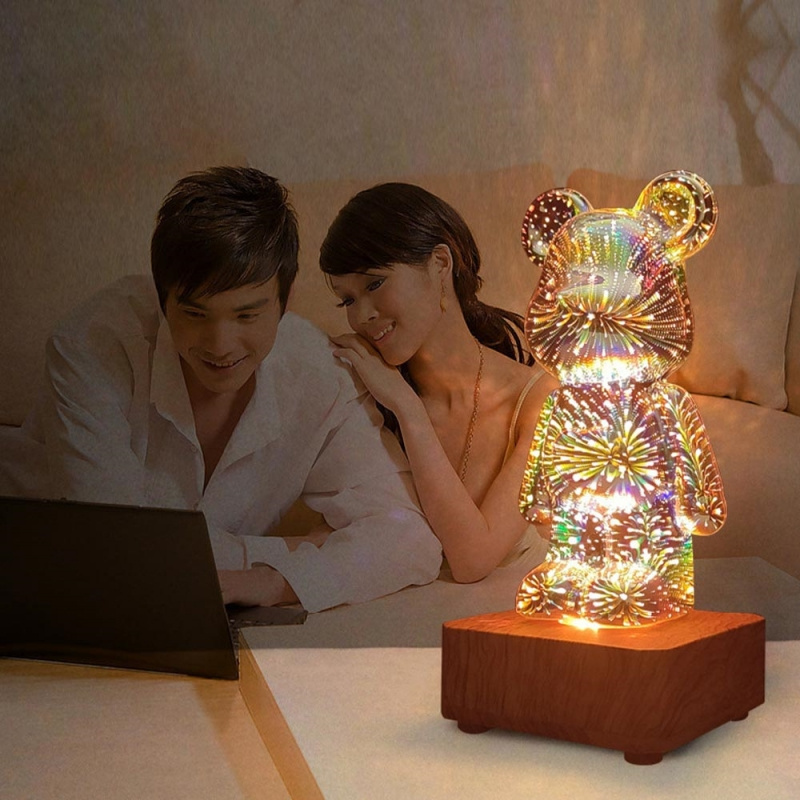 3D Glass Firework Bear Light 8 Colours Switch Control Living Room Bedroom RGB Atmosphere Night Light