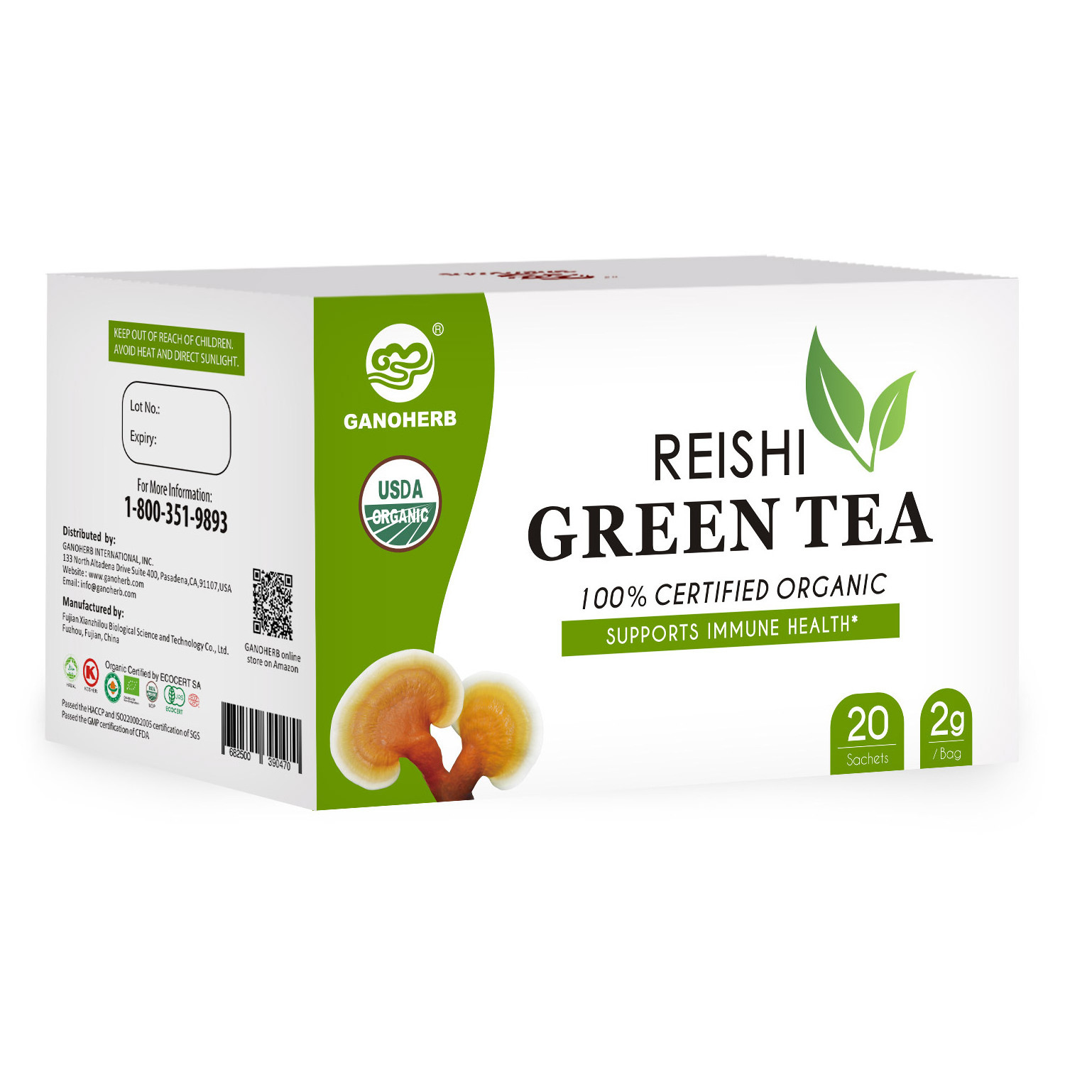 Wholesale Top Grade 100% Organic Reishi Mushroom Lingzhi Extract Green Tea Bag Instant Tea