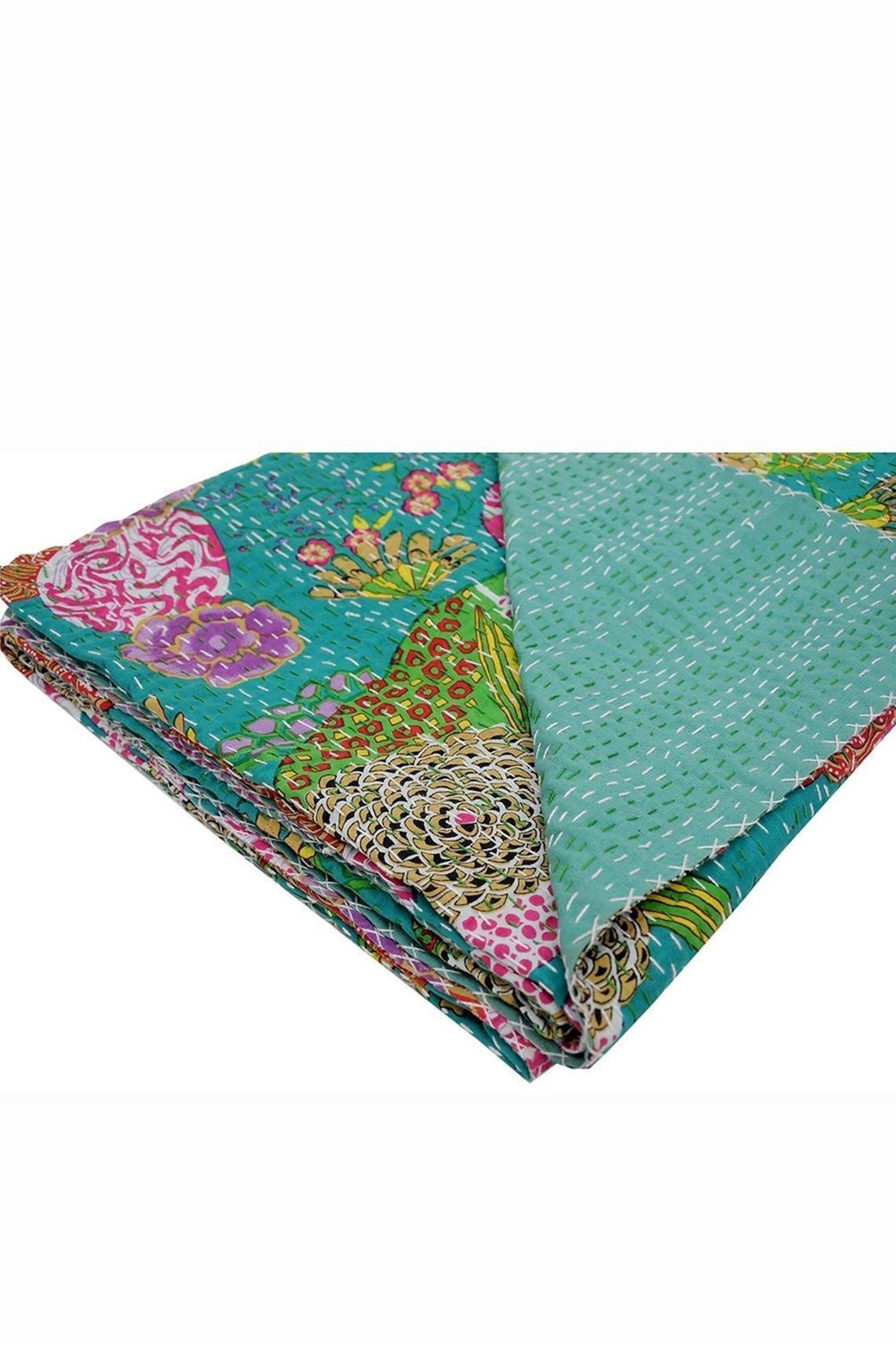 Soft Quilt Throw Blanket Bedspread Bed Cover 100% Cotton Kantha Quilt Customized Wholesale Lot Floral Print Winter Handmade 1pcs