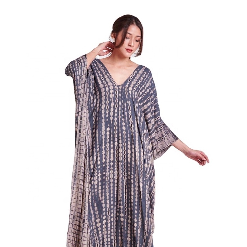 Wholesale Tie Dye Kaftans India Women Apparel Long Sleeves V Neckline Bohemian Casual Long Cotton Kaftans For Women Bulk Orders