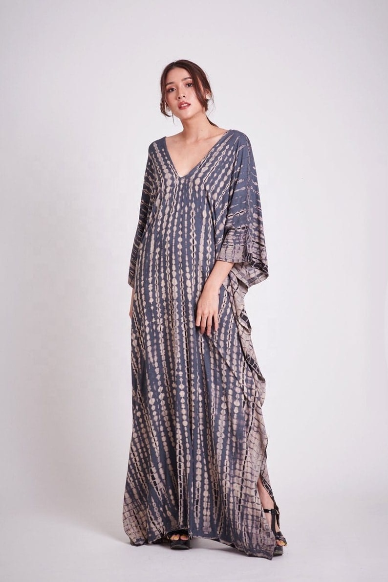 Wholesale Tie Dye Kaftans India Women Apparel Long Sleeves V Neckline Bohemian Casual Long Cotton Kaftans For Women Bulk Orders