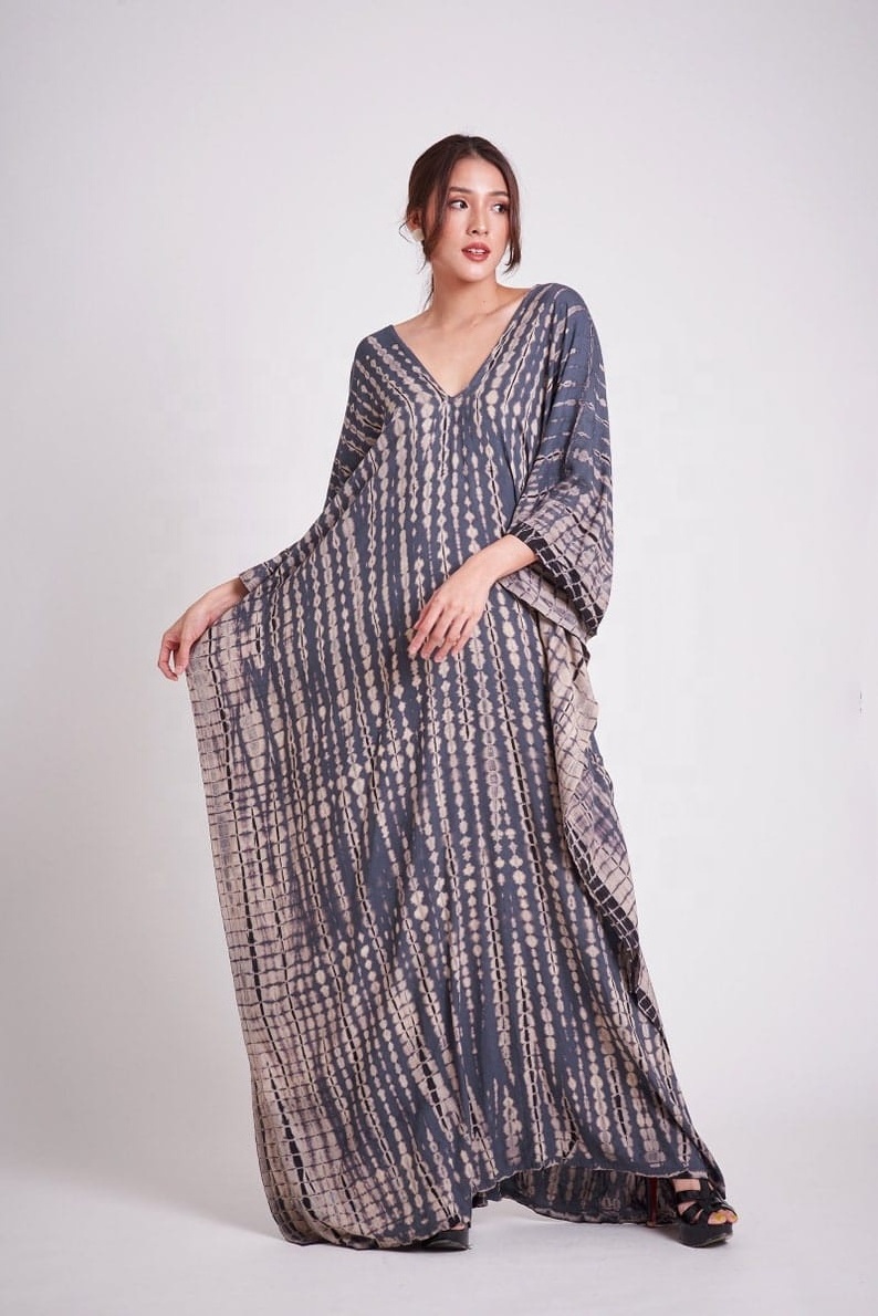 Wholesale Tie Dye Kaftans India Women Apparel Long Sleeves V Neckline Bohemian Casual Long Cotton Kaftans For Women Bulk Orders