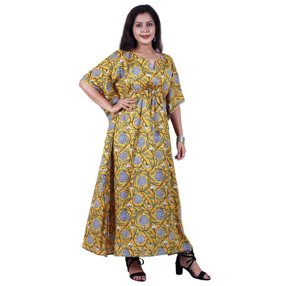 Soft and Comfortable Luxurious Long Size Hand Block Printed Pure Cotton Voile Kaftan Nightwear Kaftan Maxi For Sale at Bulk Rate