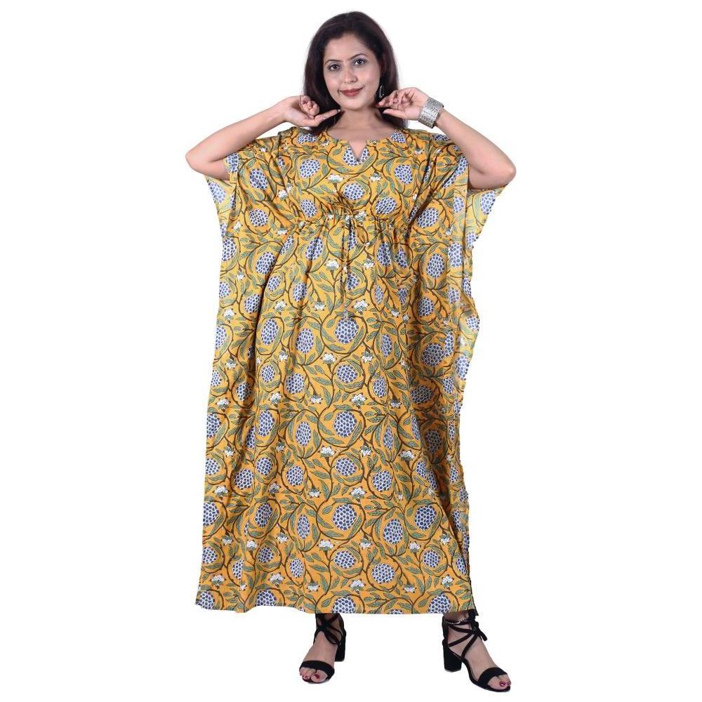 Soft and Comfortable Luxurious Long Size Hand Block Printed Pure Cotton Voile Kaftan Nightwear Kaftan Maxi For Sale at Bulk Rate