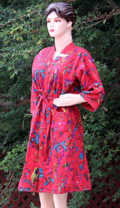 Bird Kantha Jacket Womens Long Kantha Robe Cotton Quilted Jacket Light Weight Dressing Gown Bridesmaid Robes at Cheap Prices OEM