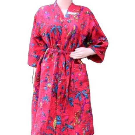 Bird Kantha Jacket Womens Long Kantha Robe Cotton Quilted Jacket Light Weight Dressing Gown Bridesmaid Robes at Cheap Prices OEM