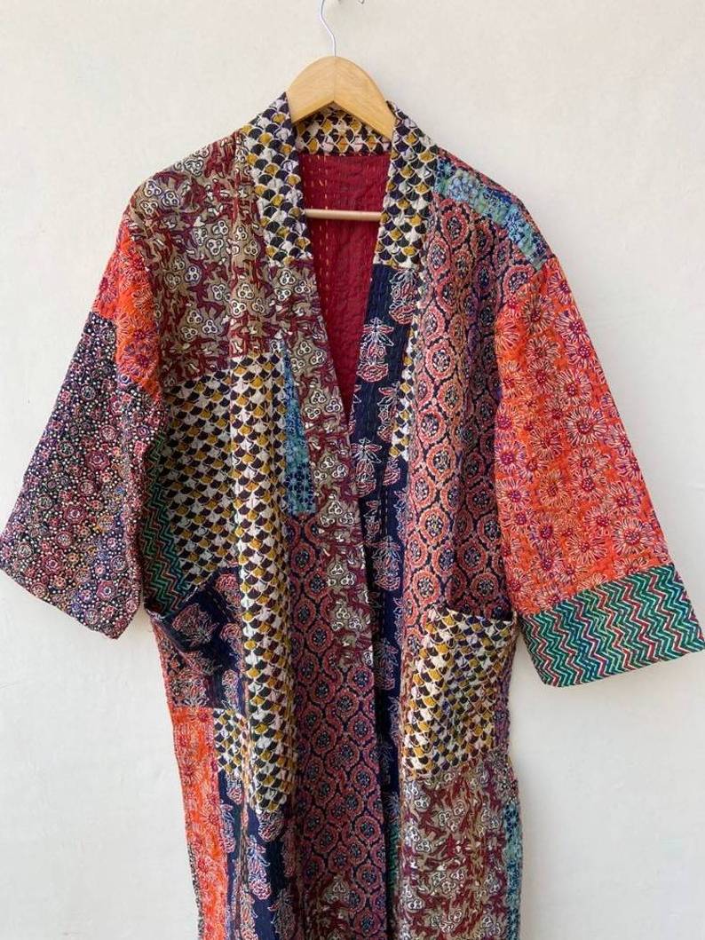 Exclusive Fashion Long Sleeve Floral Handmade Cotton Printed Unisex Kantha Kimono Jackets With Belt at Wholesale Factory Prices