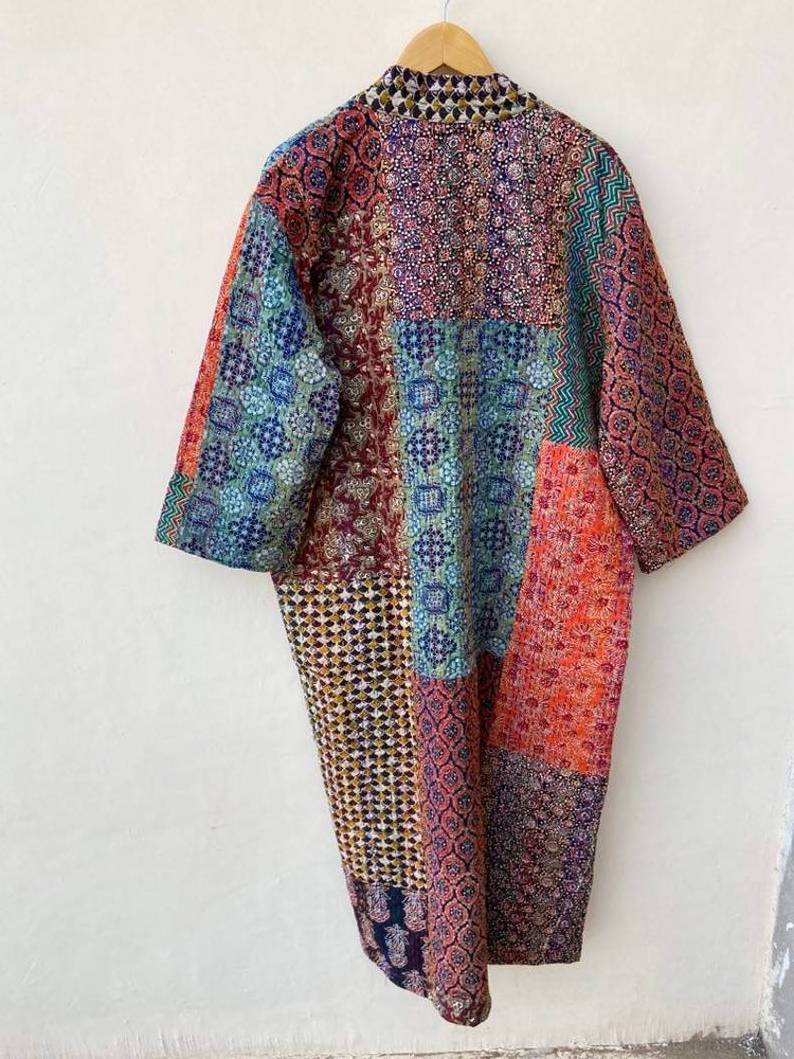 Exclusive Fashion Long Sleeve Floral Handmade Cotton Printed Unisex Kantha Kimono Jackets With Belt at Wholesale Factory Prices