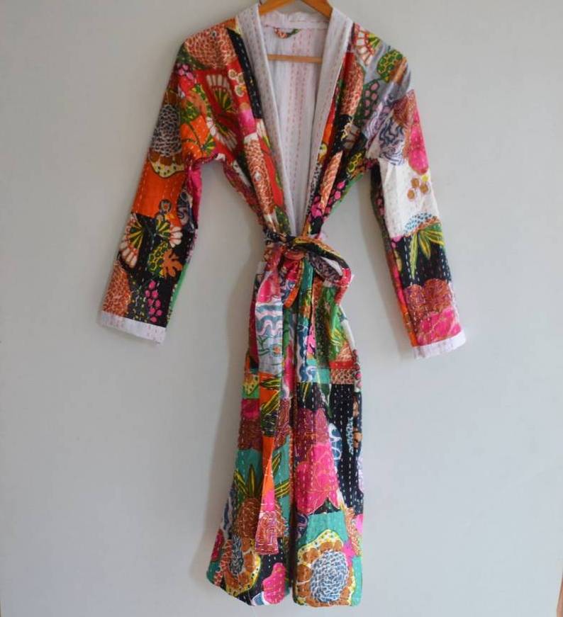 Beautiful Cotton Hand Made Floral Kimono Light Weight Night Wear Women Fashion Sleepwear Robe Best Quality Dress at Cheap Price