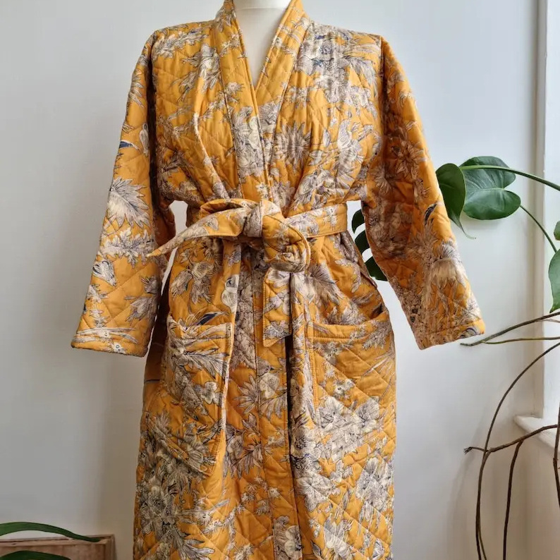 Floral Print Robes Bridesmaid Kimono Floral Kimono Night Suit Bridal Kimono Indian Floral Gown Printed Organic Women Sleep wears