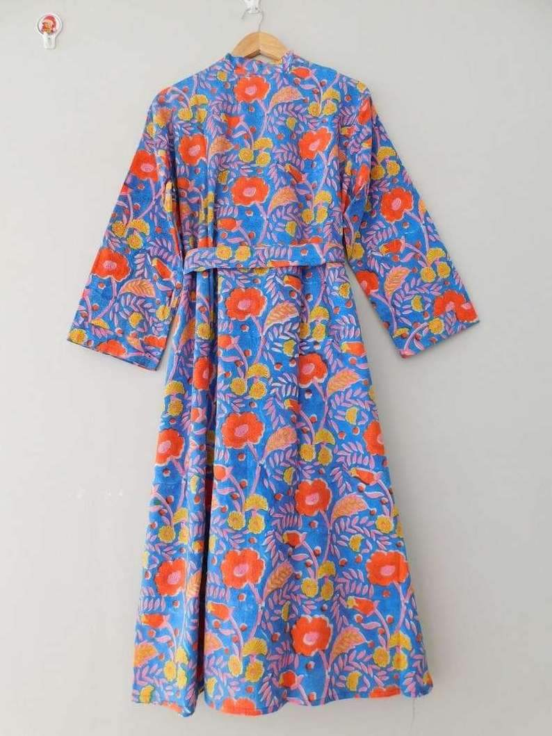 Latest Design lIndian Summer Handmade Long Printed Floral Boho Ladies Kimono Robe Gown Casual Free Size Bath Robes at Bulk Price