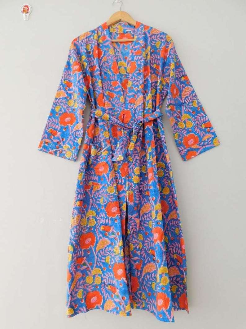 Latest Design lIndian Summer Handmade Long Printed Floral Boho Ladies Kimono Robe Gown Casual Free Size Bath Robes at Bulk Price