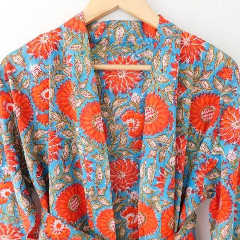 Latest Design lIndian Summer Handmade Long Printed Floral Boho Ladies Kimono Robe Gown Casual Free Size Bath Robes at Bulk Price