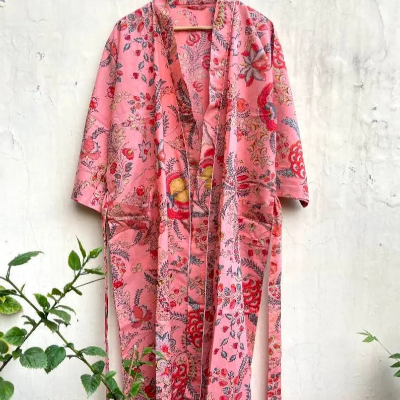 Premium Design Beautiful Safari Print Cotton Kimono Woman Bath Robe Shower Robe Lounge Wear House Coat Kimono Robes Gift For Her