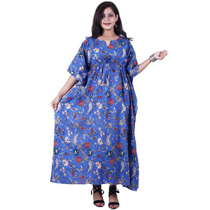 Pure Cotton Handmade Women Kaftan Dress Floral Hand Block Printed Women's Tunics Bohemian Women Cotton Kaftan Dress Wholesale