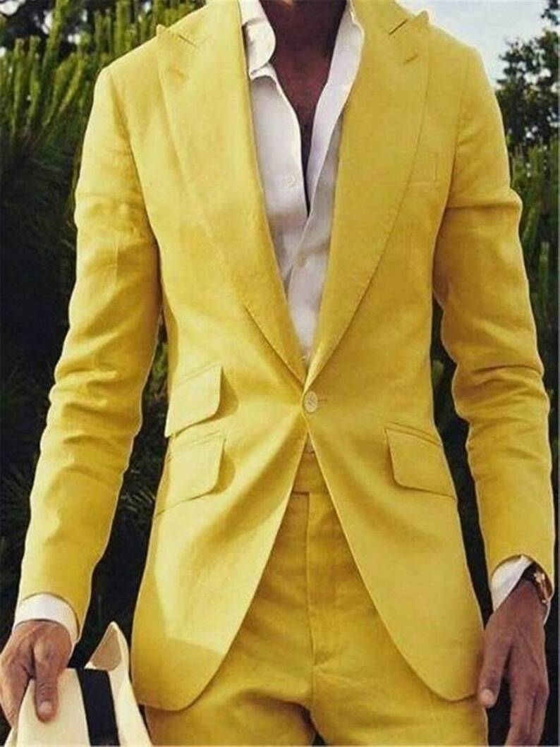 Fashion Yellow Prom Men Suits for Party Wedding Suits For Man Blazers Groom Tuxedos Costume Homme slim suit 2 Pieces Coat Pants