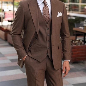 Classic Brown Suits For Men Wedding Business Formal Tuxedo Vintage Peaked Lapel Custom 3 Pcs Jacket+Pants+Vest Costume Homme