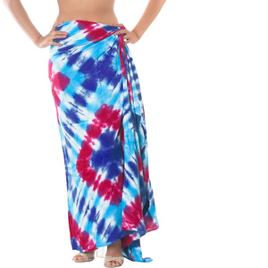 Latest Design Tie DYE Pareo Beach Dress 100% Rayon Sarong Bikini Swimwear Coverup For Women Adults Swimming Bikini Support OEM