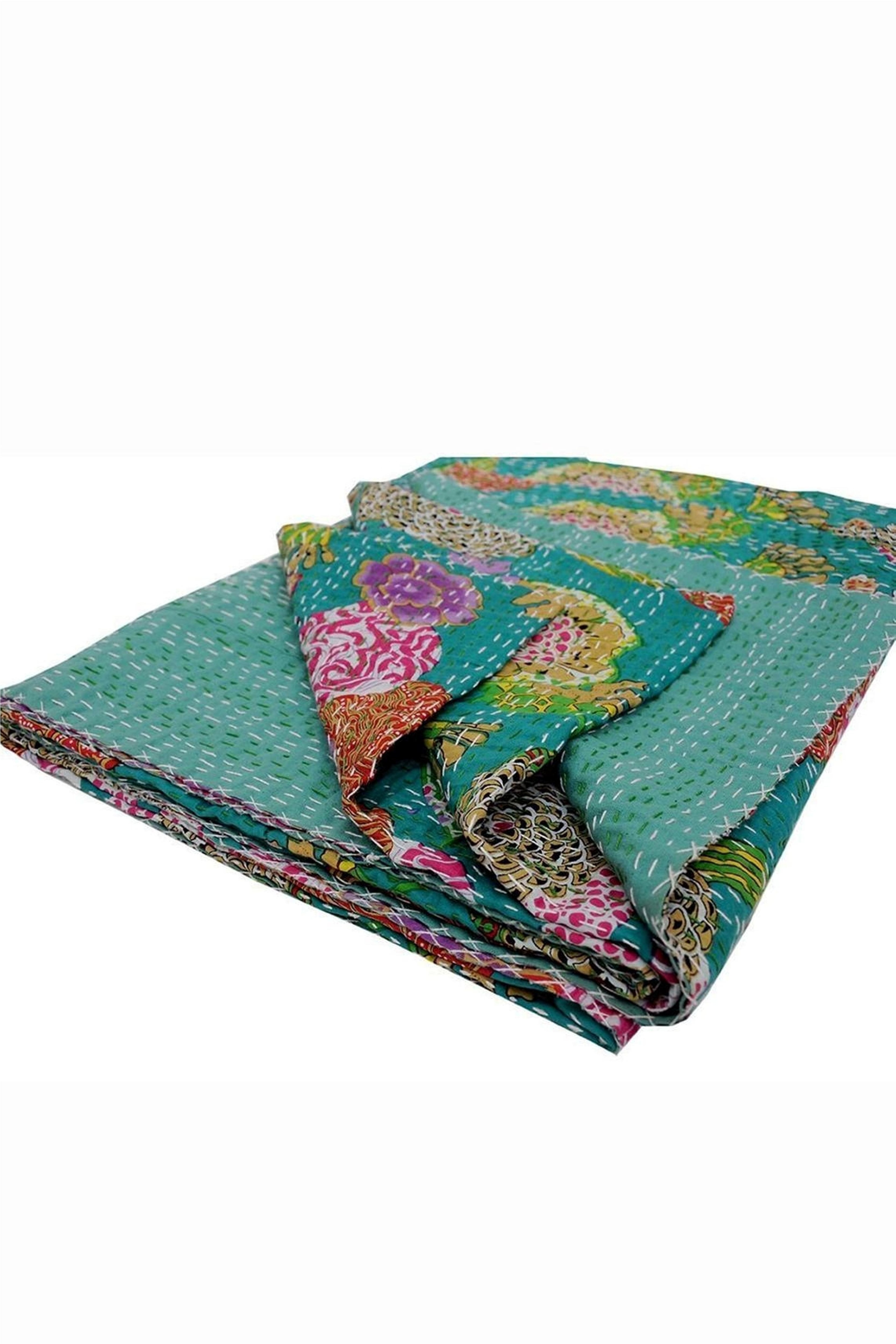 Soft Quilt Throw Blanket Bedspread Bed Cover 100% Cotton Kantha Quilt Customized Wholesale Lot Floral Print Winter Handmade 1pcs