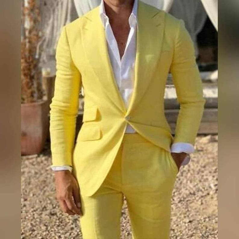 Fashion Yellow Prom Men Suits for Party Wedding Suits For Man Blazers Groom Tuxedos Costume Homme slim suit 2 Pieces Coat Pants