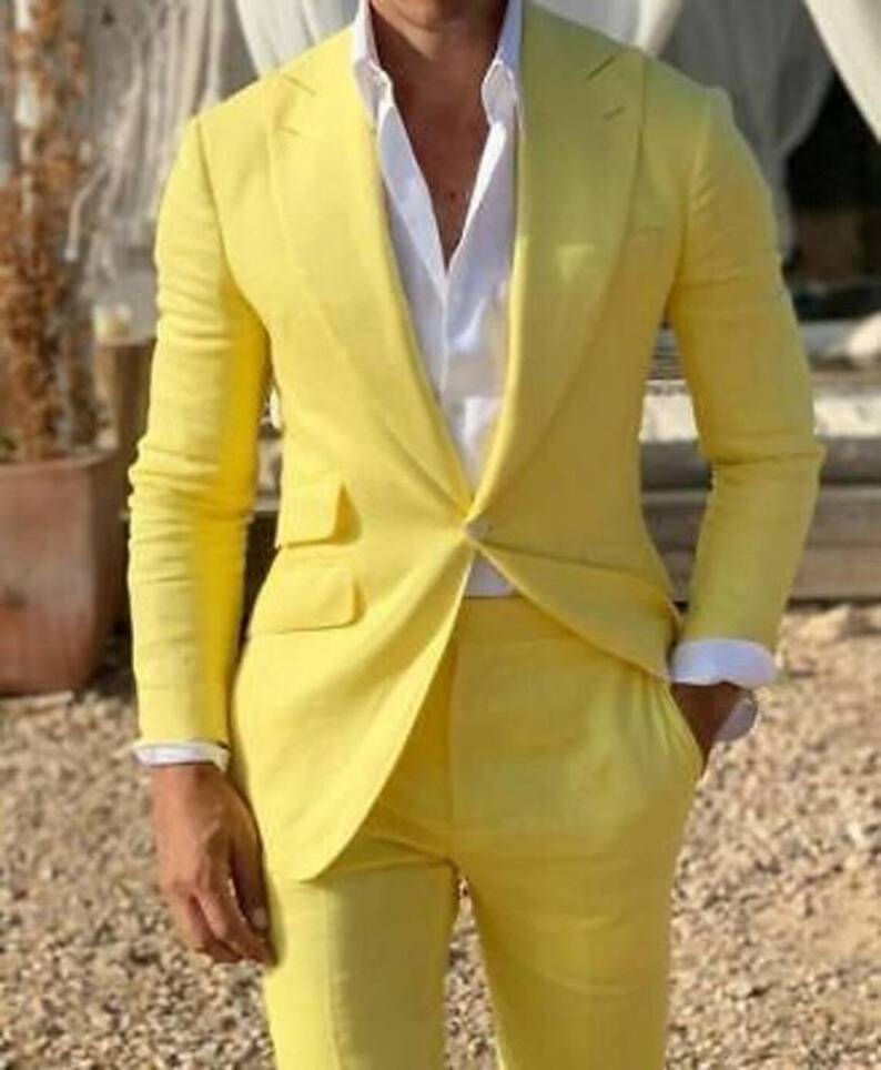 Fashion Yellow Prom Men Suits for Party Wedding Suits For Man Blazers Groom Tuxedos Costume Homme slim suit 2 Pieces Coat Pants