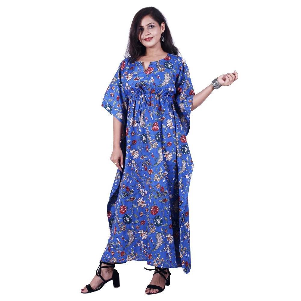 Pure Cotton Handmade Women Kaftan Dress Floral Hand Block Printed Women's Tunics Bohemian Women Cotton Kaftan Dress Wholesale