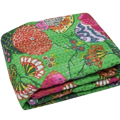 Vintage Kantha Quilt Reversible Throw Bohemian Bedspread Bedding Blanket Traditional Bed Cover Indian Handmade Cotton Quilts OEM