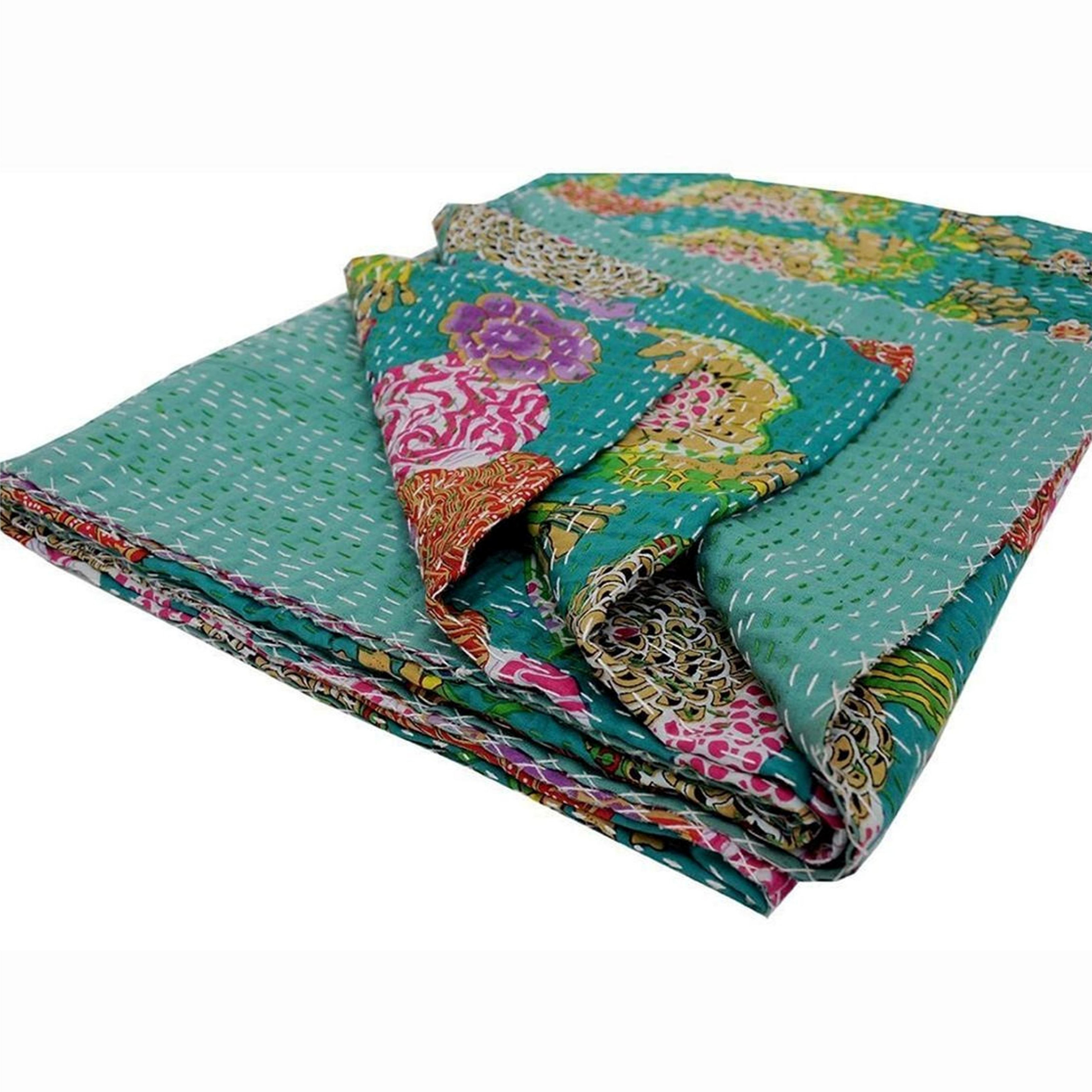 Soft Quilt Throw Blanket Bedspread Bed Cover 100% Cotton Kantha Quilt Customized Wholesale Lot Floral Print Winter Handmade 1pcs