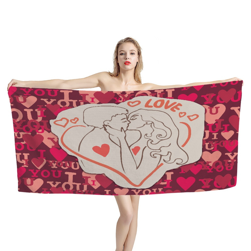 Red Pink Valentine's Day Romantic Love Heart Beach Towel Fashion Swimming Blankets Kids Adults Bath Towel Soft Quick Dry Towel