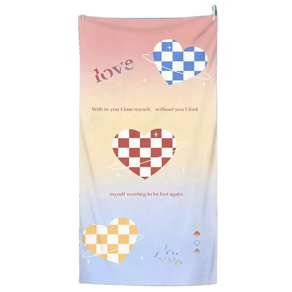 Love Pattern Beach Towel Super Absorbent Lightweight Bath Towel Blanket for Travel Swim Camping Romantic Valentine's Day Gifts