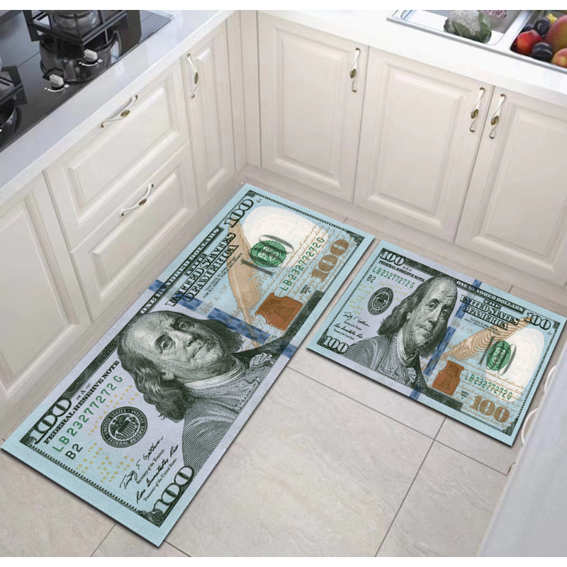 1pc Dollar Bill Long Runner Rug For Hallway Hundred Dollar Bills USA Money Vintage Hundred Dollar Rug Non-Slip Floor Carpet