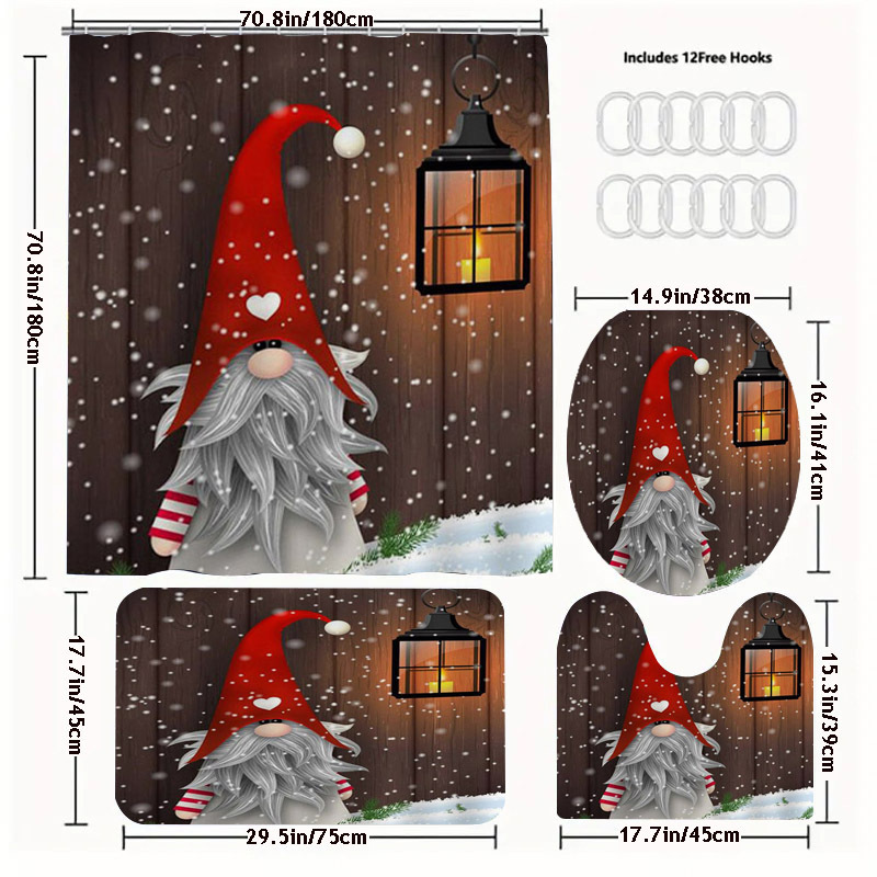 Cute Cartoon Gnome Christmas Shower Curtain Bathroom Curtains Set Elf Dwarf Painting Curtain for Kids Bathtub Decor Rug Carpet