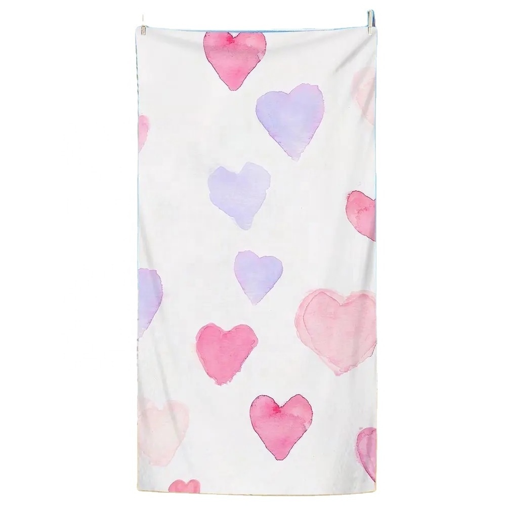 Love Pattern Beach Towel Super Absorbent Lightweight Bath Towel Blanket for Travel Swim Camping Romantic Valentine's Day Gifts