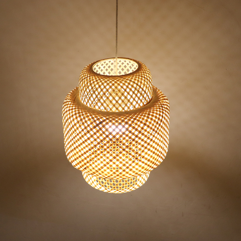 Rattan Bamboo Woven Pendant Light Wicker Light Fixtures Hanging Basket Chandelier for Bedroom Dining Kitchen Living Room