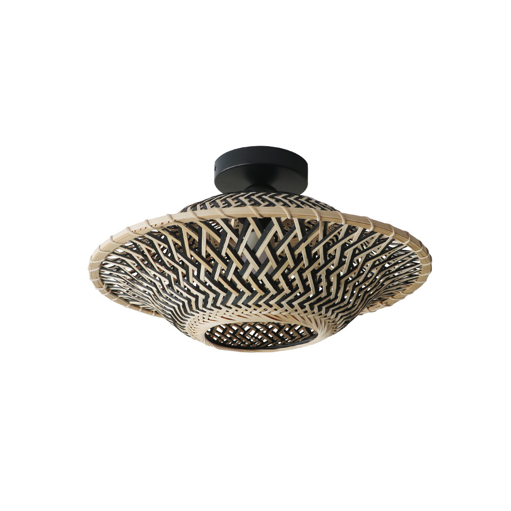 Bamboo Semi Flush Mount Ceiling Light Vintage Rattan Light Fixture Farmhouse Ceiling Lamps for  Bedroom Hallway Kitchen