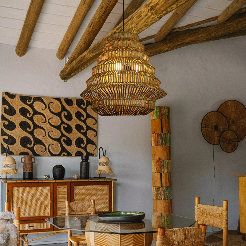 Rustic style rattan light fixture lamp covers shades lights for home ceiling for living room