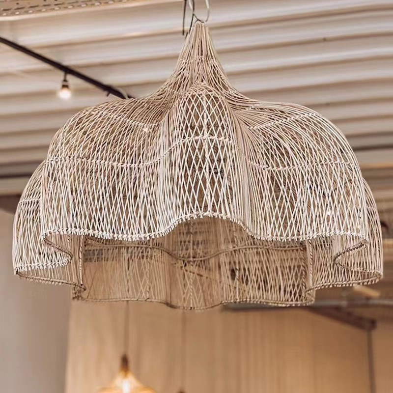 Nordic led pendant rattan chandeliers light fixture ratta light for living room rattan